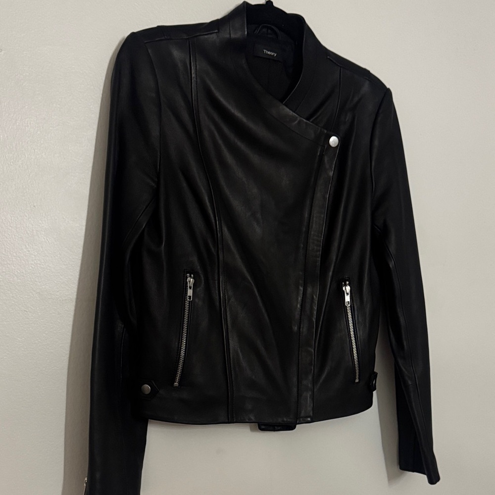 Theory Asymmetrical Black Leather Jacket